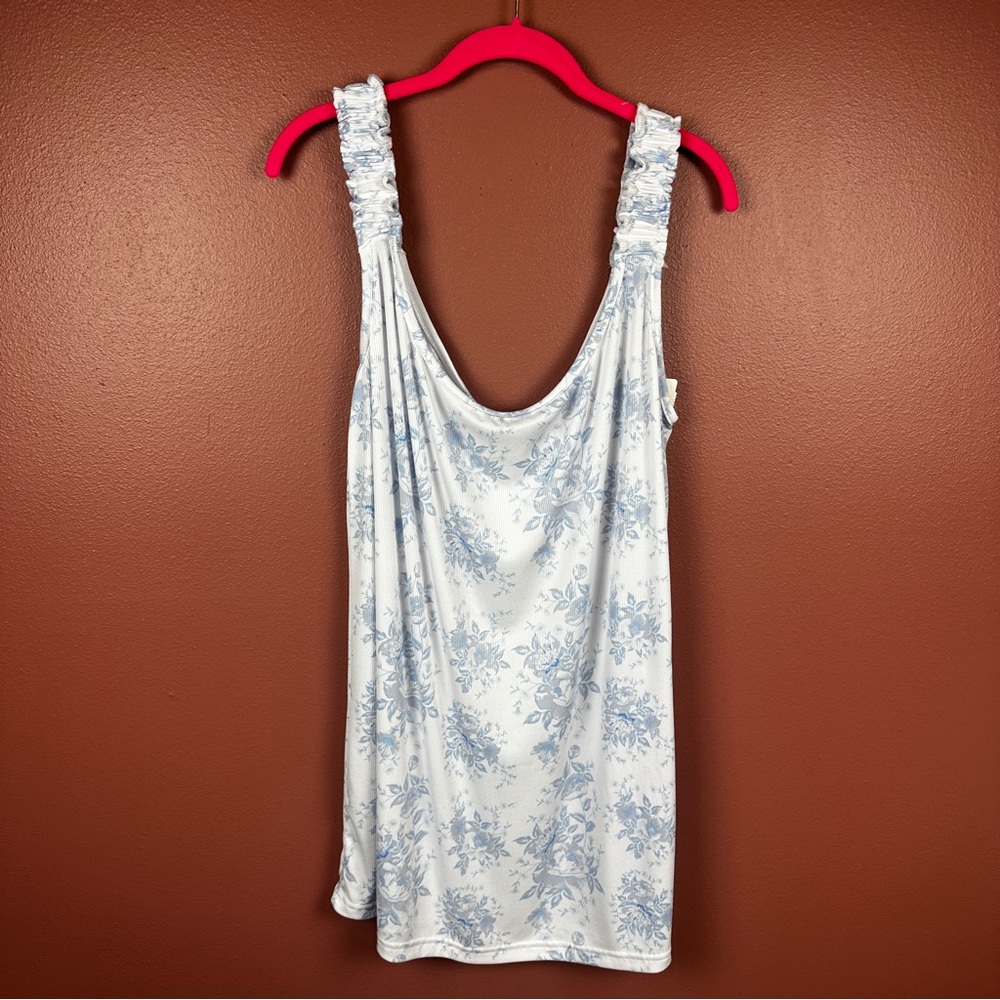 Shabby Chic Baby Blue Floral Short Nightgown Pajamas Cottagecore Ribbed